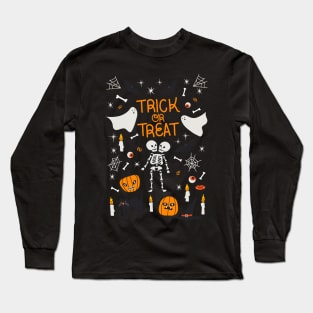 halooween, skeleton, black cat, trick or treat, ghost, bat, fire, candle, holiday, gift, for him, for her, child Long Sleeve T-Shirt